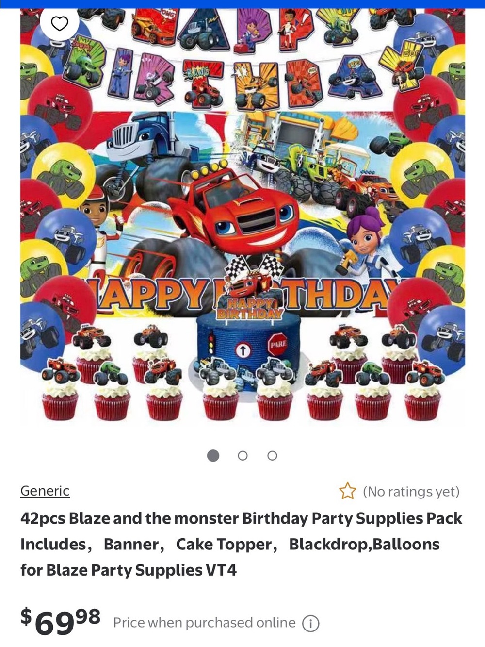 42 pcs Blaze and the monster Birthday Party Set - Red, Yellow, Blue